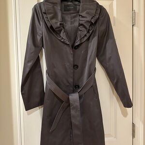 Tahari Women's Charcoal Ruffled Trench Coat